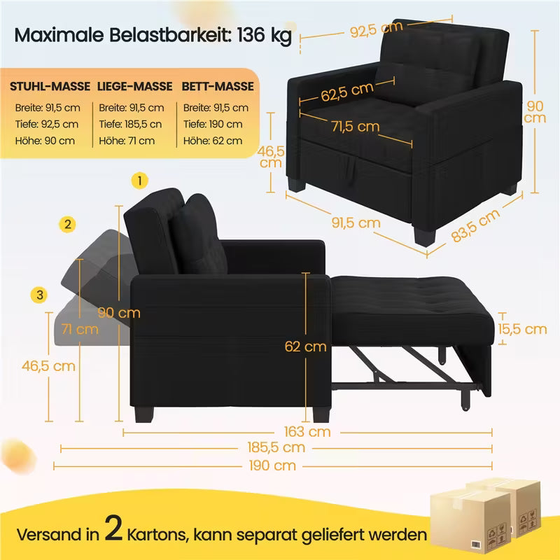 Costoffs Sofá Cama Plegable 2 en 1 con Sillón Extensible