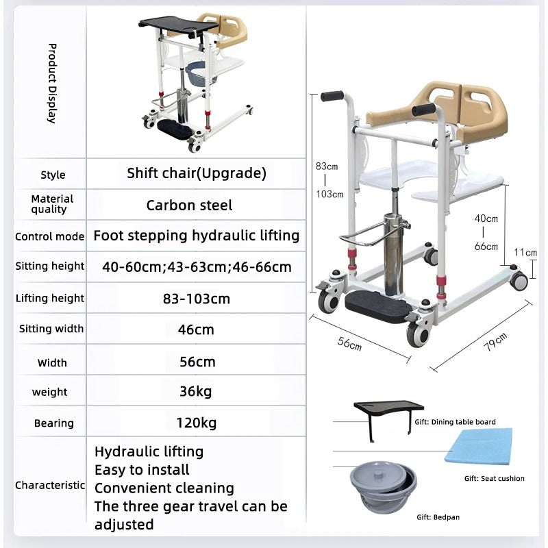 Chaise de changement de vitesse hydraulique, élévateur de transfert pour patient