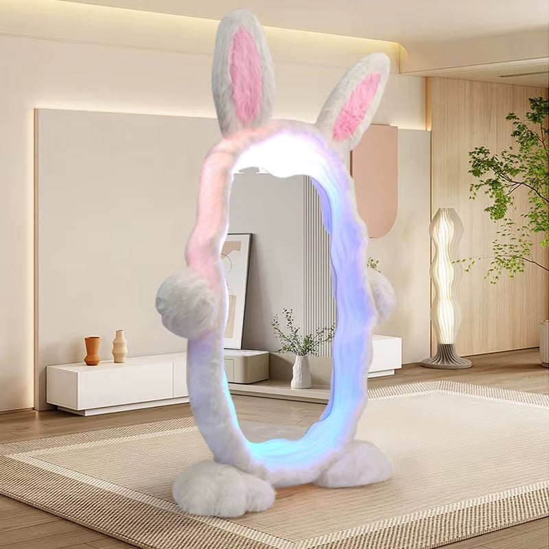 Espejo de Piso con Diseño de Conejito y Luces LED RGB – Edición Fantasía