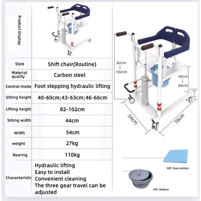 Chaise de changement de vitesse hydraulique, élévateur de transfert pour patient