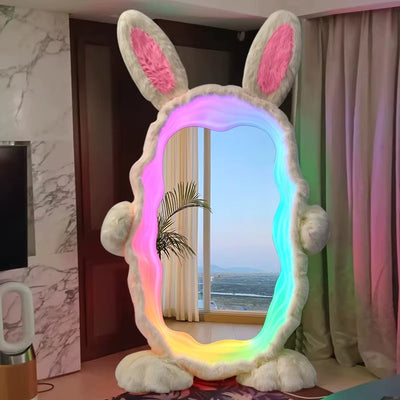 Espejo de Piso con Diseño de Conejito y Luces LED RGB – Edición Fantasía