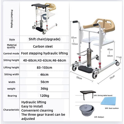 Chaise de changement de vitesse hydraulique, élévateur de transfert pour patient