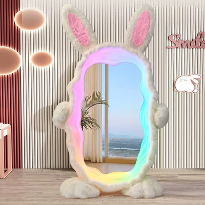 Espejo de Piso con Diseño de Conejito y Luces LED RGB – Edición Fantasía