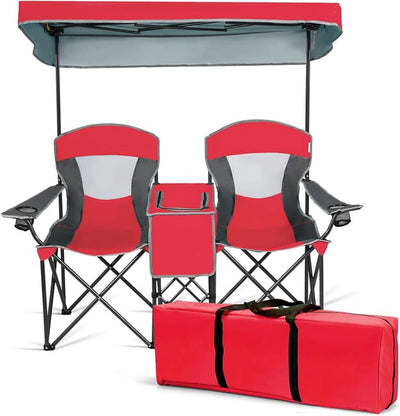 Chaise de camping double avec parasol et glacière intégrée